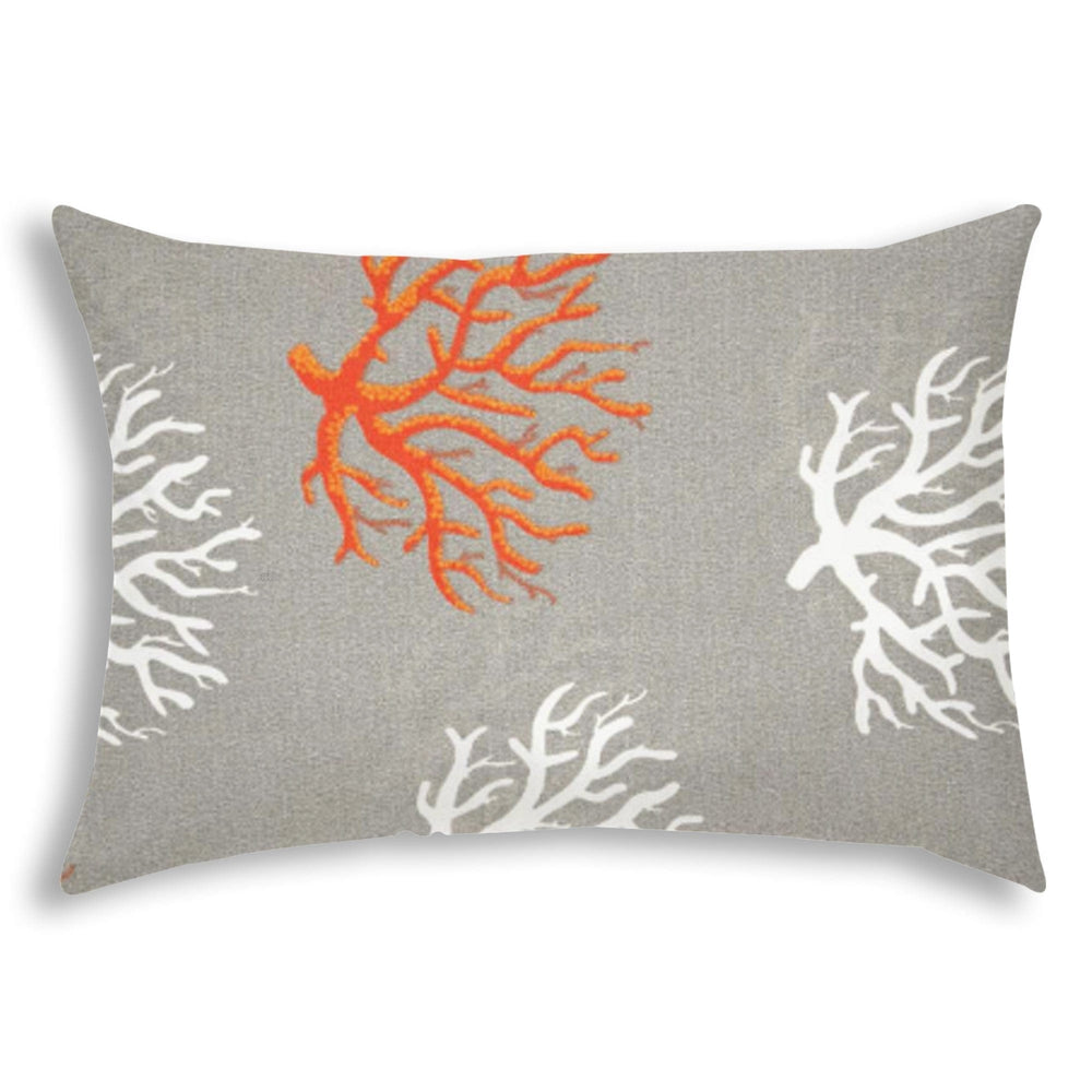 14" X 20" Gray And White Corals Blown Seam Nautical Lumbar Indoor Outdoor Pillow - Homeroots