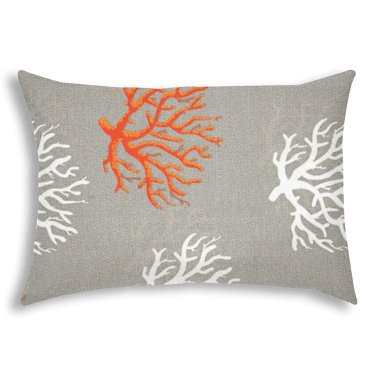 14" X 20" Gray And White Corals Blown Seam Nautical Lumbar Indoor Outdoor Pillow - Homeroots