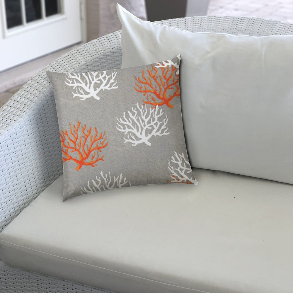 14" X 20" Gray And White Corals Blown Seam Nautical Lumbar Indoor Outdoor Pillow - Homeroots