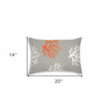 14" X 20" Gray And White Corals Blown Seam Nautical Lumbar Indoor Outdoor Pillow