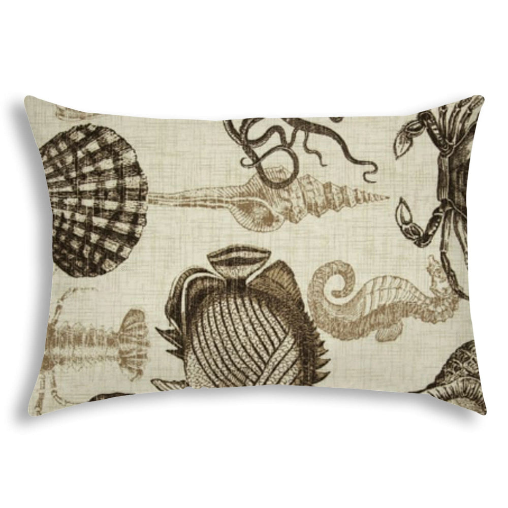 14" X 20" Brown And Natural Brown Seashells Blown Seam Nautical Lumbar Indoor Outdoor Pillow - Homeroots - Flyclothing LLC