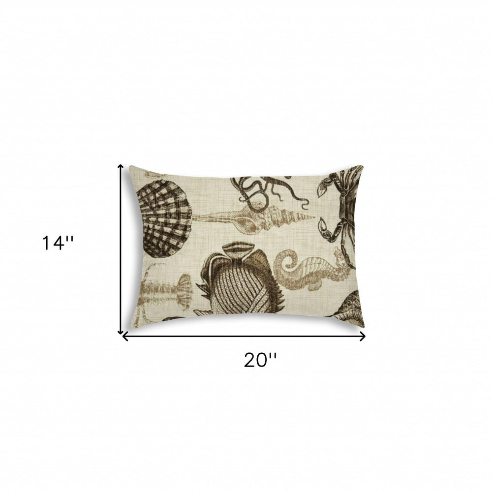 14" X 20" Brown And Natural Brown Seashells Blown Seam Nautical Lumbar Indoor Outdoor Pillow - Homeroots - Flyclothing LLC