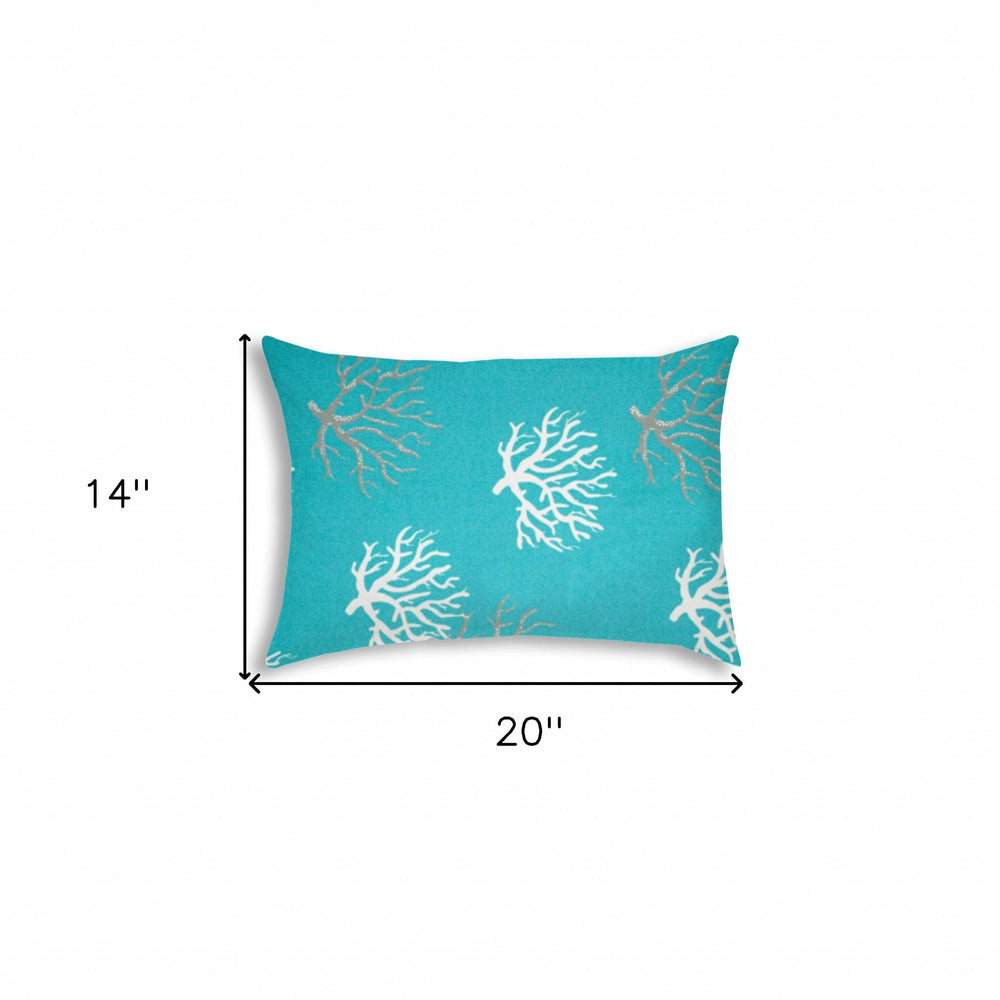 14" X 20" Aqua And White Corals Blown Seam Coastal Lumbar Indoor Outdoor Pillow - Homeroots - Flyclothing LLC
