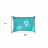 14" X 20" Aqua And White Corals Blown Seam Coastal Lumbar Indoor Outdoor Pillow - Homeroots - Flyclothing LLC