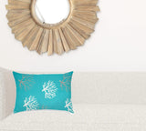 14" X 20" Aqua And White Corals Blown Seam Coastal Lumbar Indoor Outdoor Pillow - Homeroots - Flyclothing LLC