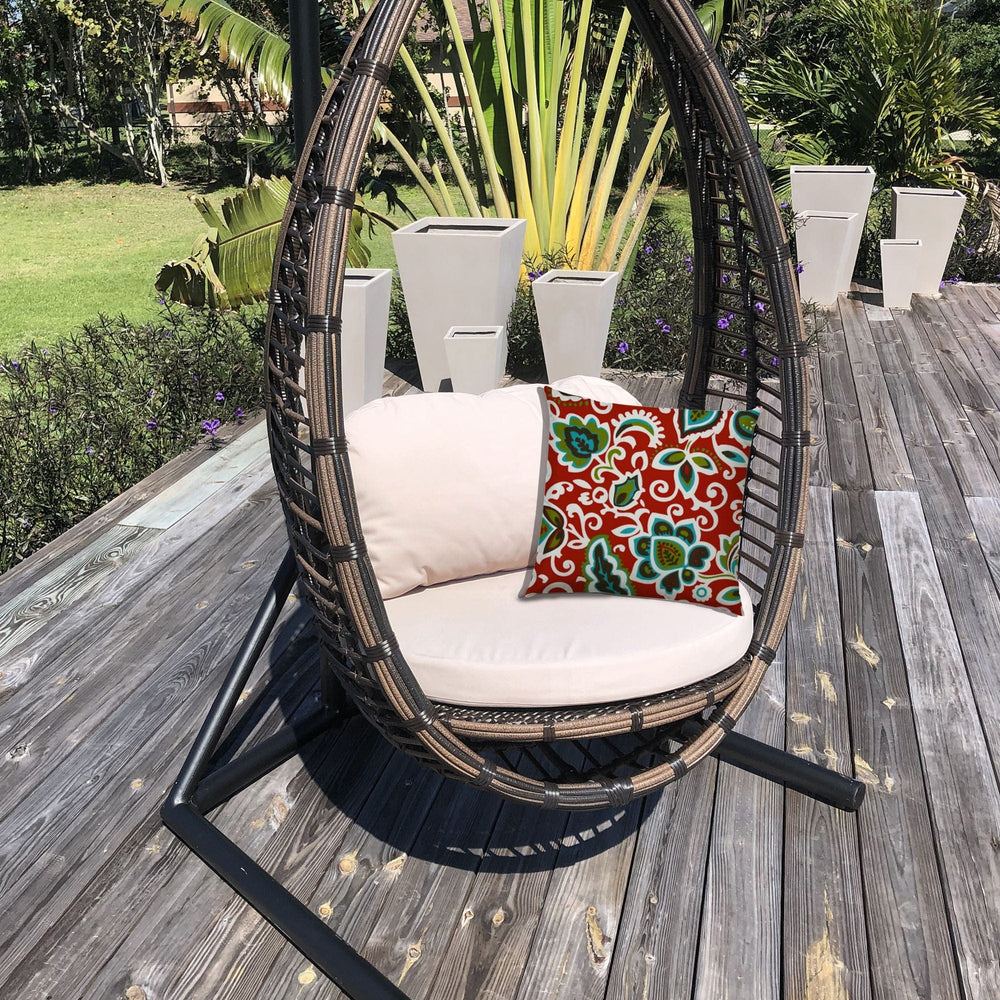 14" X 20" Read And Green Blown Seam Floral Lumbar Indoor Outdoor Pillow - Homeroots - Flyclothing LLC