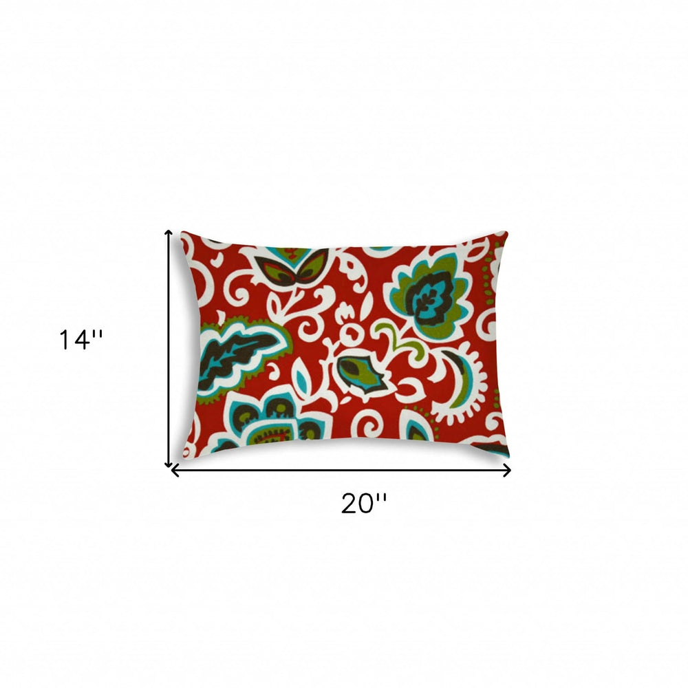 14" X 20" Read And Green Blown Seam Floral Lumbar Indoor Outdoor Pillow - Homeroots - Flyclothing LLC