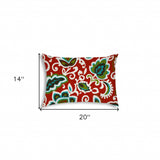 14" X 20" Read And Green Blown Seam Floral Lumbar Indoor Outdoor Pillow - Homeroots - Flyclothing LLC