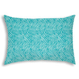 14" X 20" Turquoise And White Blown Seam Zigzag Lumbar Indoor Outdoor Pillow - Homeroots