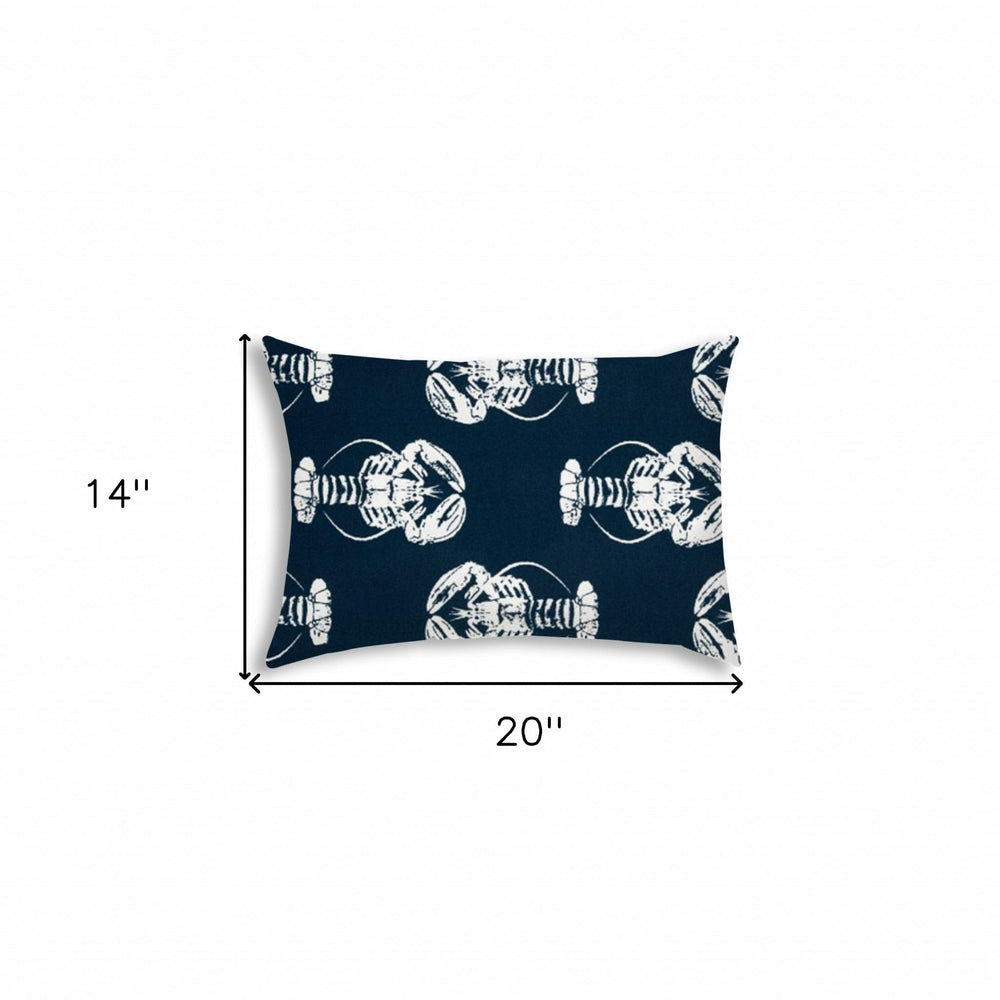 14" X 20" Navy Blue And White Lobster Blown Seam Lumbar Indoor Outdoor Pillow - Homeroots - Flyclothing LLC