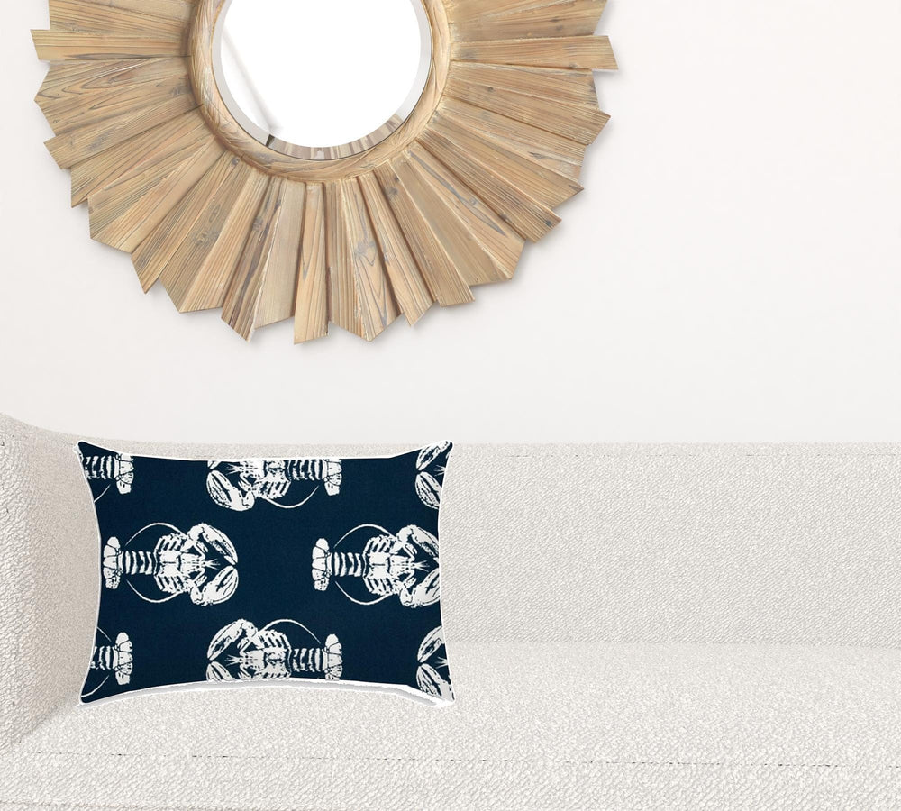 14" X 20" Navy Blue And White Lobster Blown Seam Lumbar Indoor Outdoor Pillow - Homeroots - Flyclothing LLC