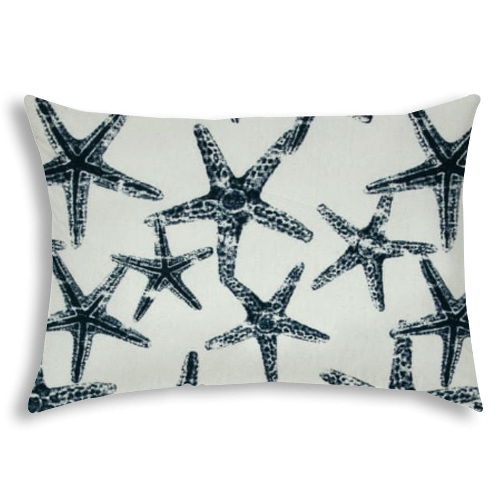 14" X 20" Navy Blue And White Starfish Blown Seam Coastal Lumbar Indoor Outdoor Pillow - Homeroots - Flyclothing LLC