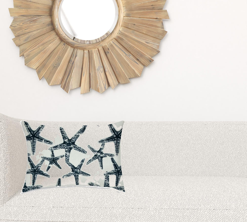 14" X 20" Navy Blue And White Starfish Blown Seam Coastal Lumbar Indoor Outdoor Pillow - Homeroots - Flyclothing LLC