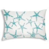 14" X 20" Turquoise And White Starfish Blown Seam Nautical Lumbar Indoor Outdoor Pillow - Homeroots - Flyclothing LLC