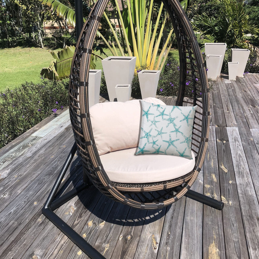 14" X 20" Turquoise And White Starfish Blown Seam Nautical Lumbar Indoor Outdoor Pillow - Homeroots - Flyclothing LLC