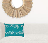 14" X 20" Turquoise And White Seahorse Blown Seam Lumbar Indoor Outdoor Pillow - Homeroots - Flyclothing LLC