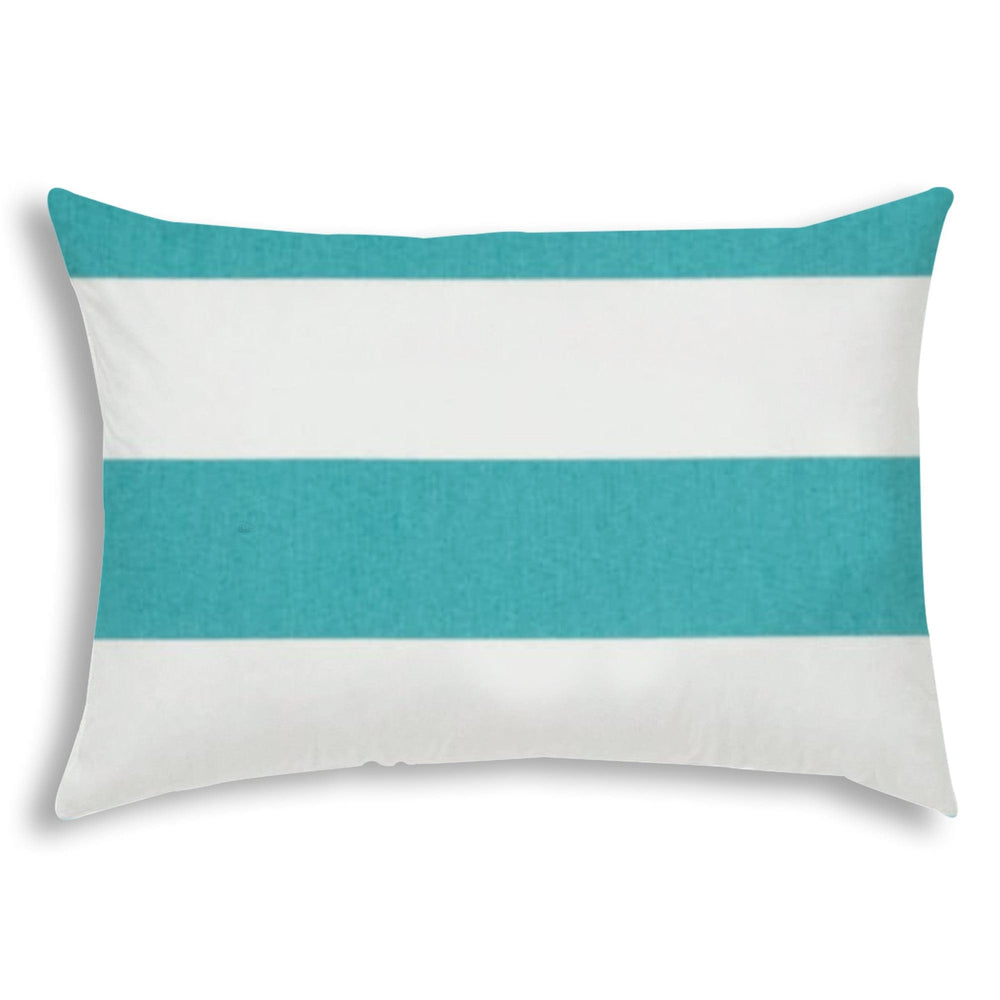 14" X 20" Turquoise And White Blown Seam Striped Lumbar Indoor Outdoor Pillow - Homeroots - Flyclothing LLC