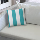 14" X 20" Turquoise And White Blown Seam Striped Lumbar Indoor Outdoor Pillow - Homeroots - Flyclothing LLC