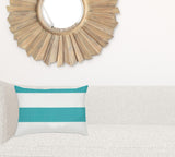 14" X 20" Turquoise And White Blown Seam Striped Lumbar Indoor Outdoor Pillow - Homeroots - Flyclothing LLC