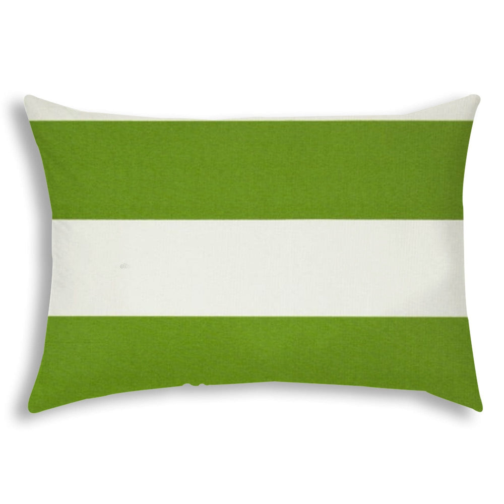 14" X 20" Green And Ivory Blown Seam Striped Lumbar Indoor Outdoor Pillow - Homeroots - Flyclothing LLC