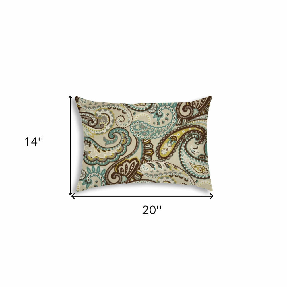 14" X 20" Brown And Teal Blown Seam Paisley Lumbar Indoor Outdoor Pillow - Homeroots - Flyclothing LLC