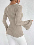 Ribbed Flare Sleeve Top - Trendsi - Flyclothing LLC