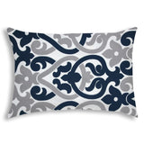 14" X 20" Navy Blue And White Blown Seam Trellis Lumbar Indoor Outdoor Pillow - Homeroots
