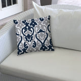 14" X 20" Navy Blue And White Blown Seam Trellis Lumbar Indoor Outdoor Pillow - Homeroots