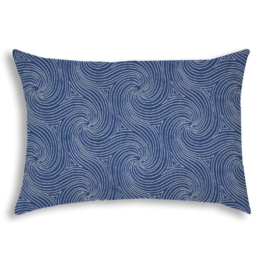 14" X 20" Blue And White Blown Seam Swirl Lumbar Indoor Outdoor Pillow - Homeroots