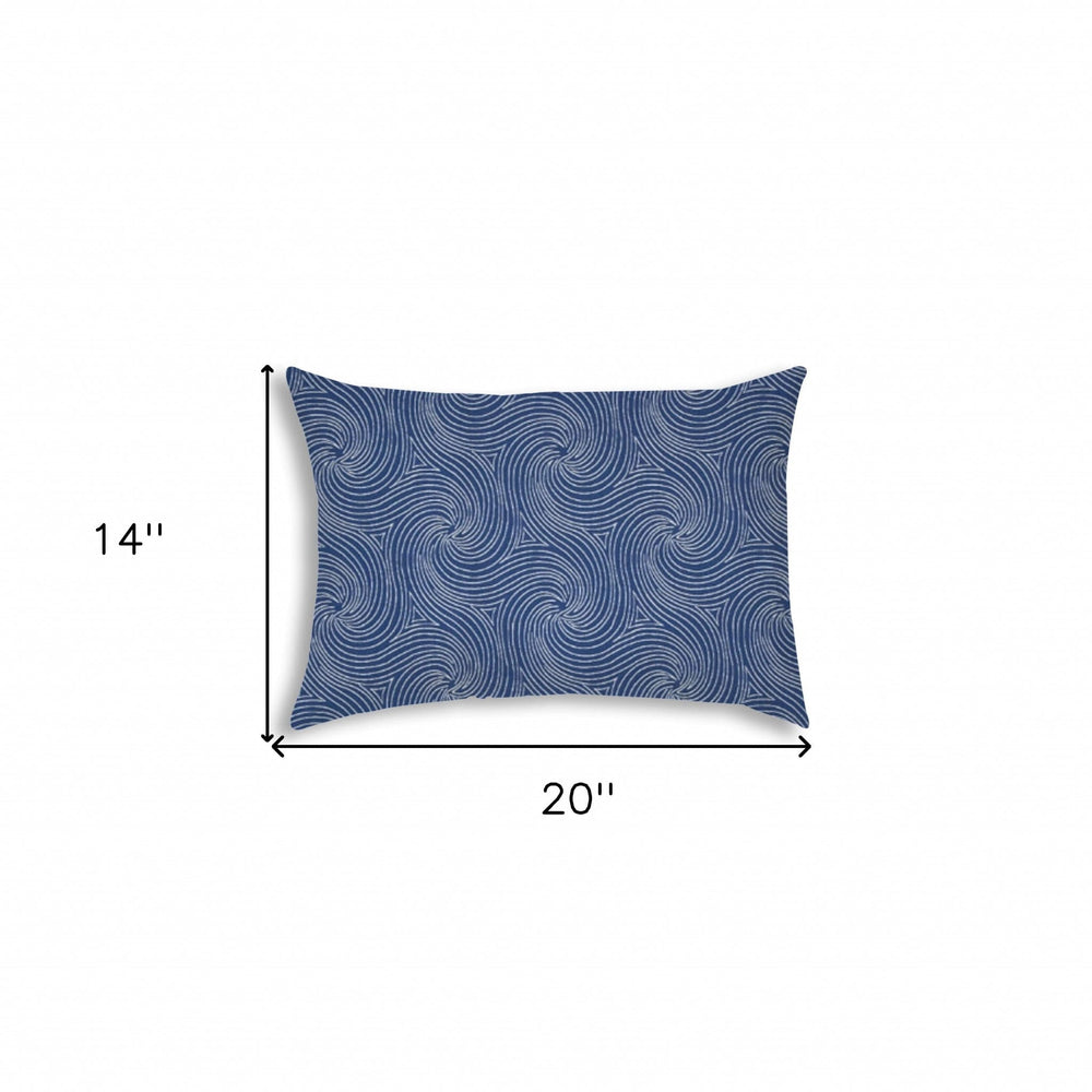 14" X 20" Blue And White Blown Seam Swirl Lumbar Indoor Outdoor Pillow - Homeroots