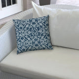 14" X 20" Indigo And Navy Blown Seam Stencil Lumbar Indoor Outdoor Pillow - Homeroots