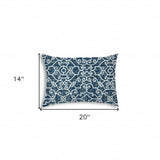 14" X 20" Indigo And Navy Blown Seam Stencil Lumbar Indoor Outdoor Pillow - Homeroots
