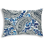 14" X 20" White And Blue Blown Seam Paisley Lumbar Indoor Outdoor Pillow - Homeroots - Flyclothing LLC