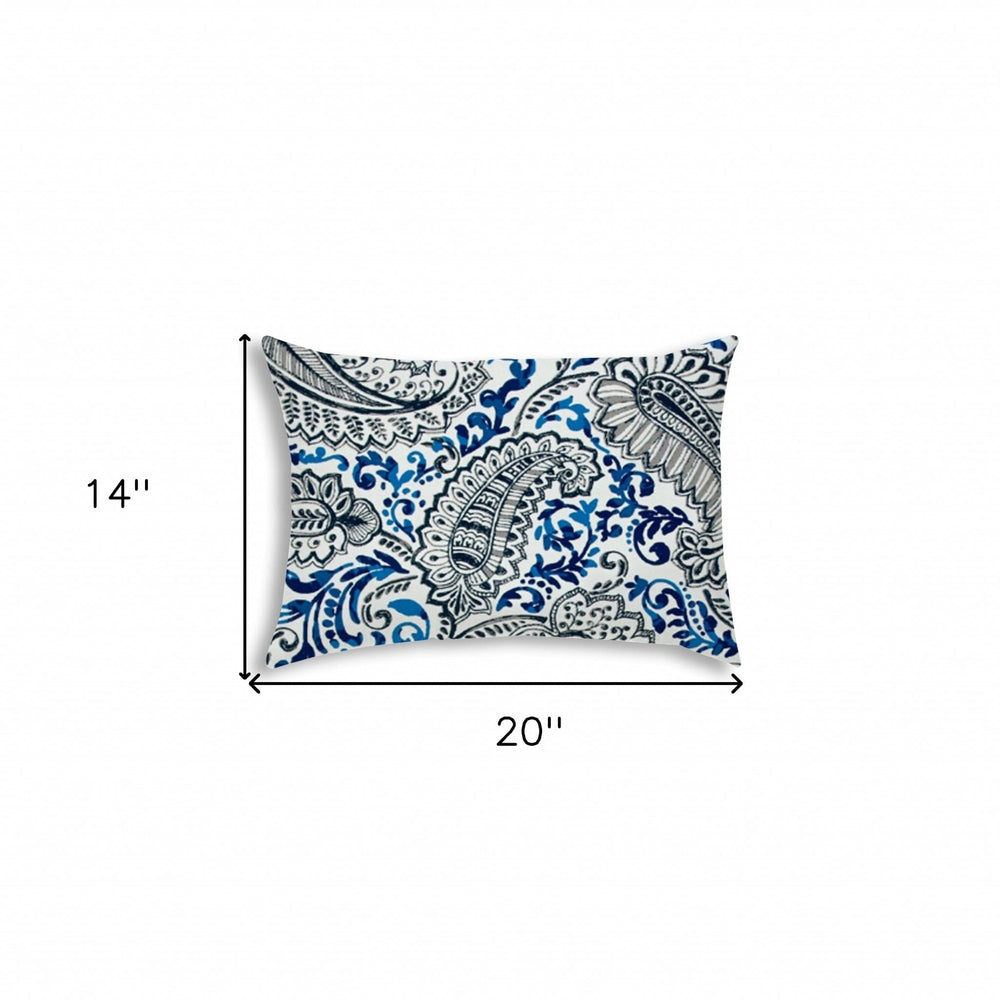14" X 20" White And Blue Blown Seam Paisley Lumbar Indoor Outdoor Pillow - Homeroots - Flyclothing LLC