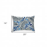 14" X 20" White And Blue Blown Seam Paisley Lumbar Indoor Outdoor Pillow - Homeroots - Flyclothing LLC