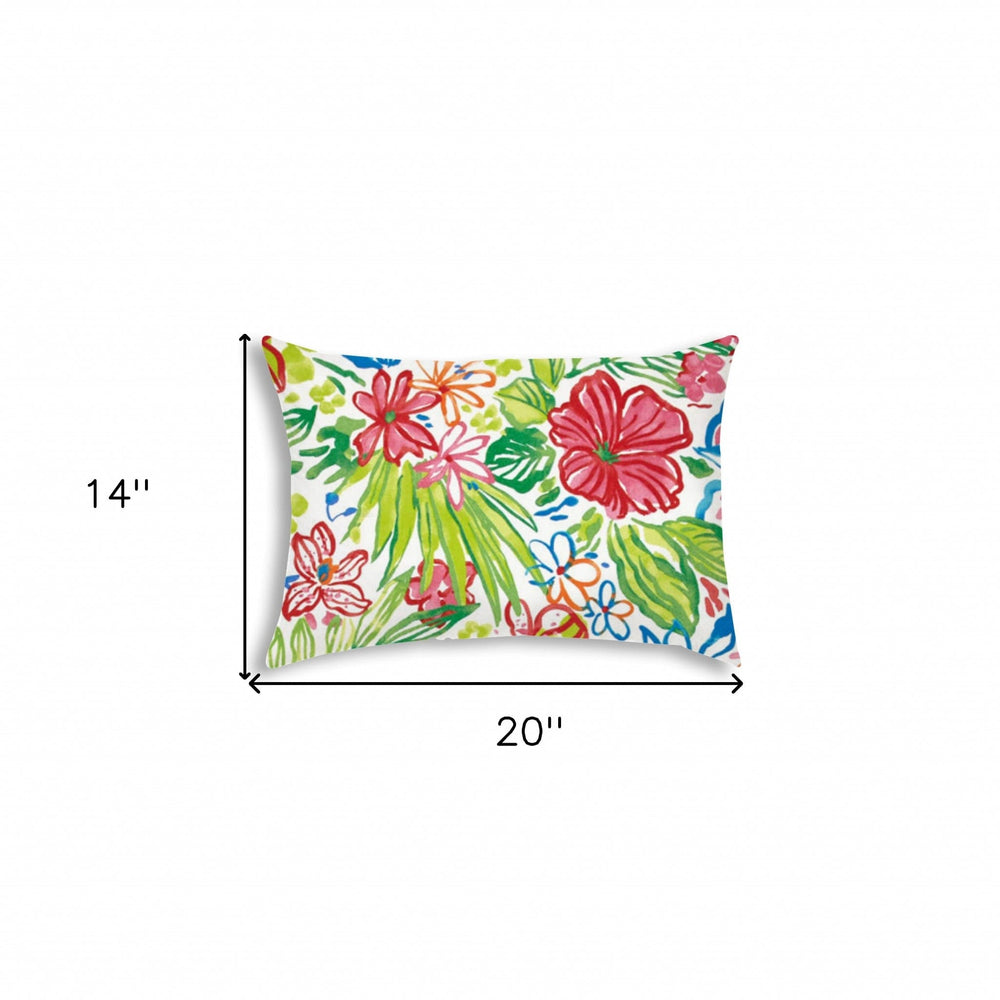 14" X 20" White And Green Blown Seam Floral Lumbar Indoor Outdoor Pillow - Homeroots - Flyclothing LLC