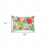 14" X 20" White And Green Blown Seam Floral Lumbar Indoor Outdoor Pillow - Homeroots - Flyclothing LLC