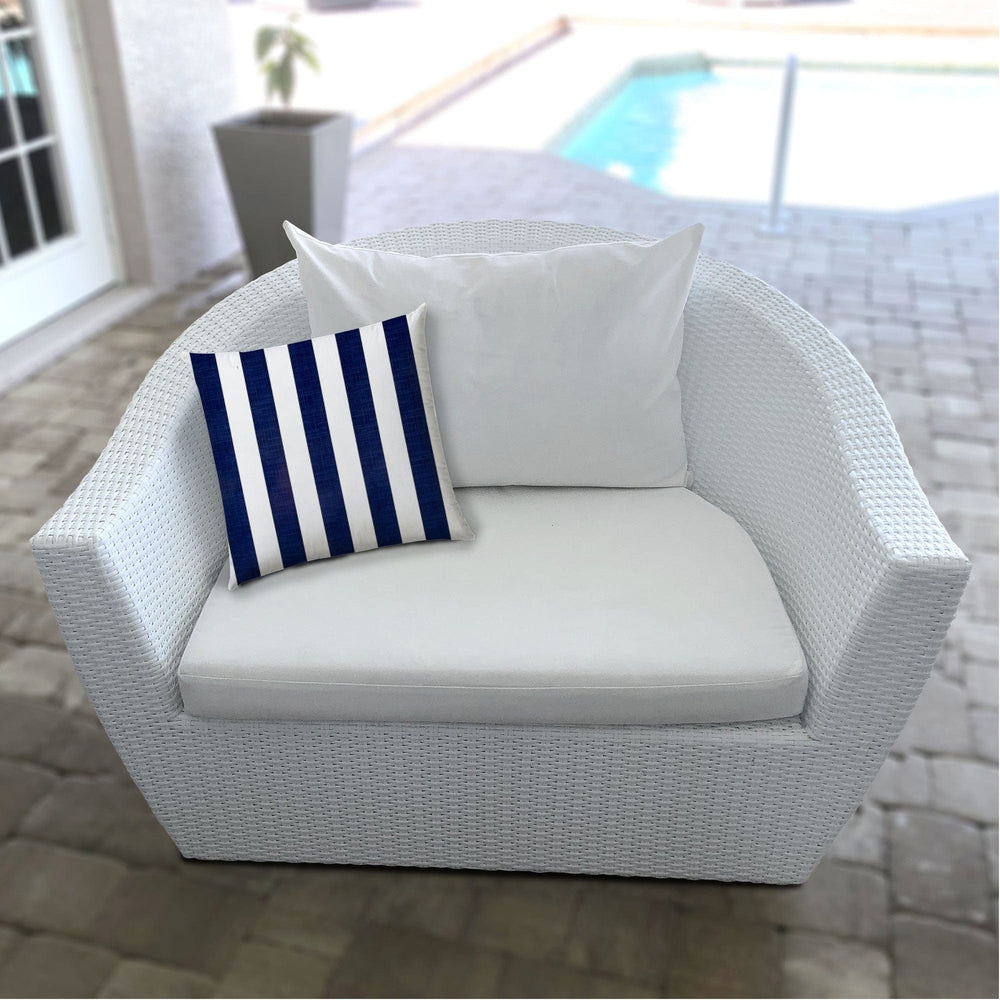 14" X 20" Navy Blue And White Blown Seam Striped Lumbar Indoor Outdoor Pillow - Homeroots - Flyclothing LLC