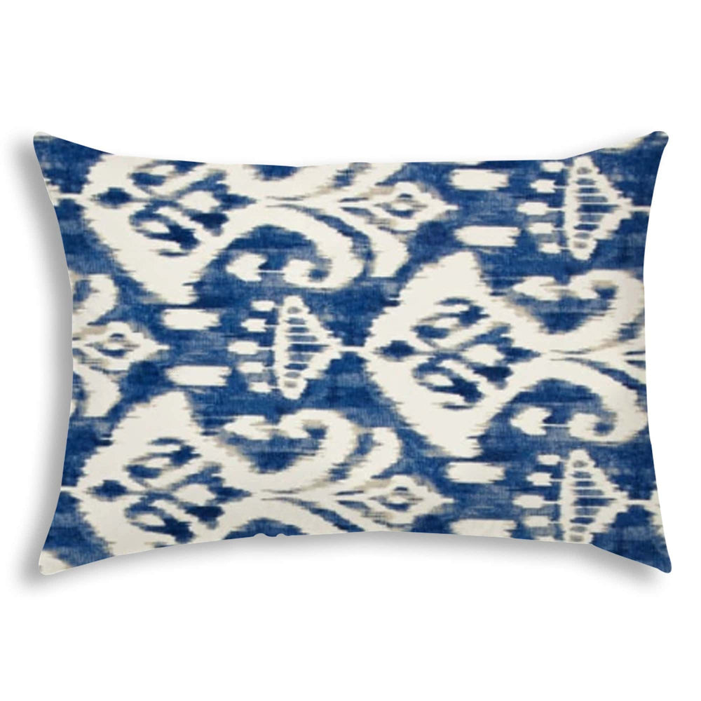 14" X 20" Indigo And Cream Blown Seam Ikat Lumbar Indoor Outdoor Pillow - Homeroots - Flyclothing LLC