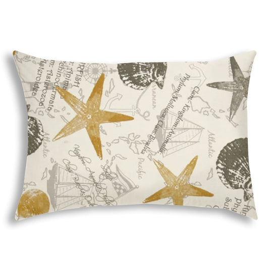 14" X 20" Gold And Cream Boat Blown Seam Coastal Lumbar Indoor Outdoor Pillow - Homeroots