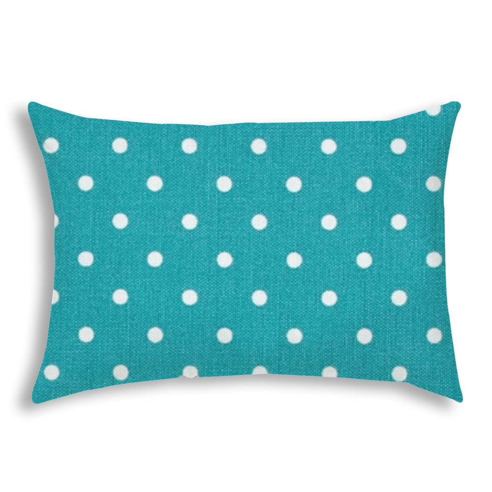 14" X 20" Turquoise Blown Seam Polka Dots Lumbar Indoor Outdoor Pillow - Homeroots - Flyclothing LLC