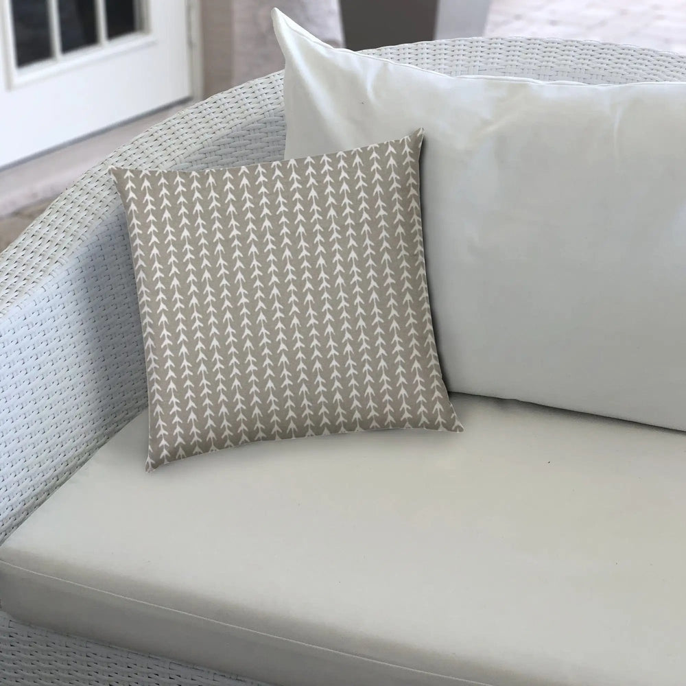 14" X 20" Taupe And White Blown Seam Geometric Lumbar Indoor Outdoor Pillow - Homeroots