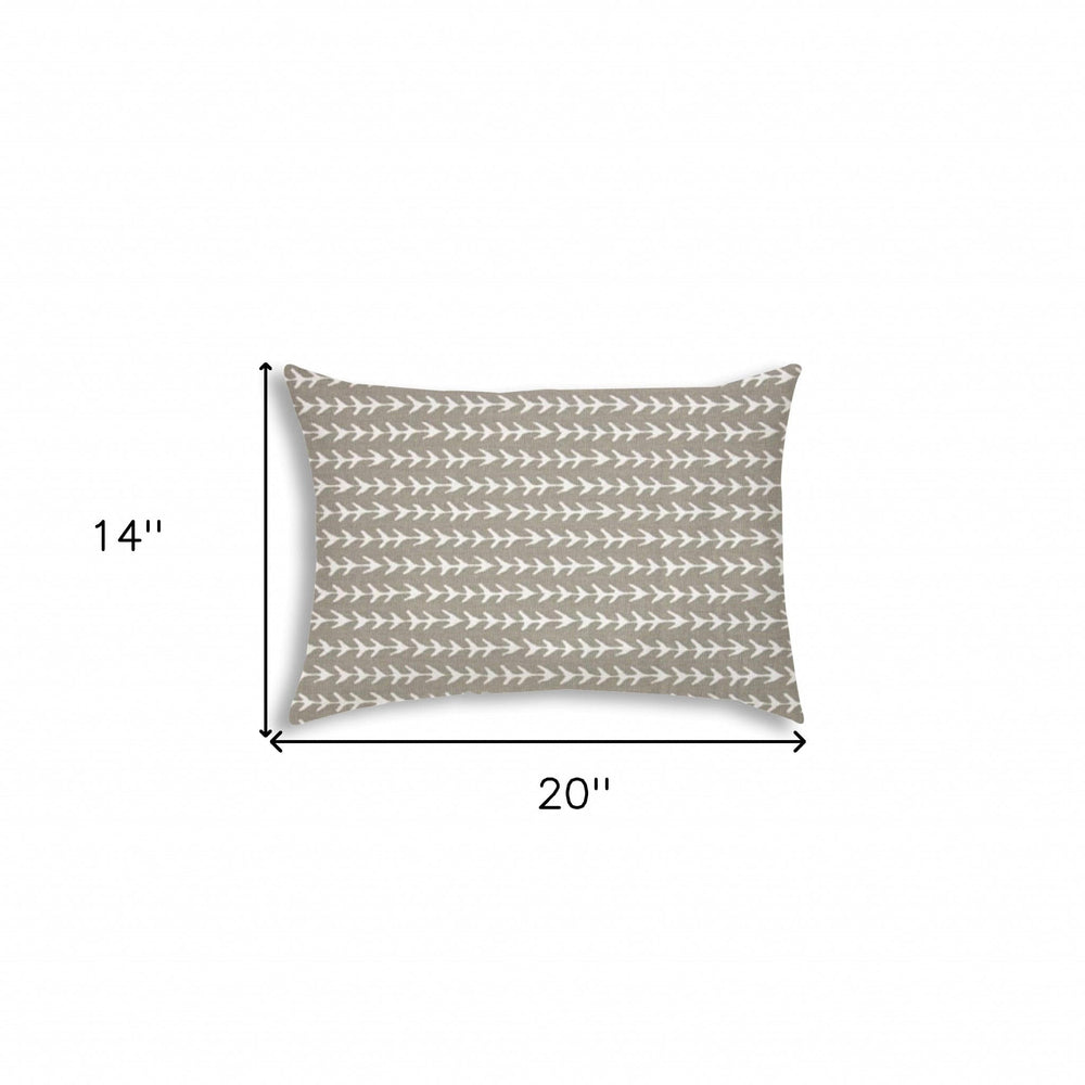 14" X 20" Taupe And White Blown Seam Geometric Lumbar Indoor Outdoor Pillow - Homeroots