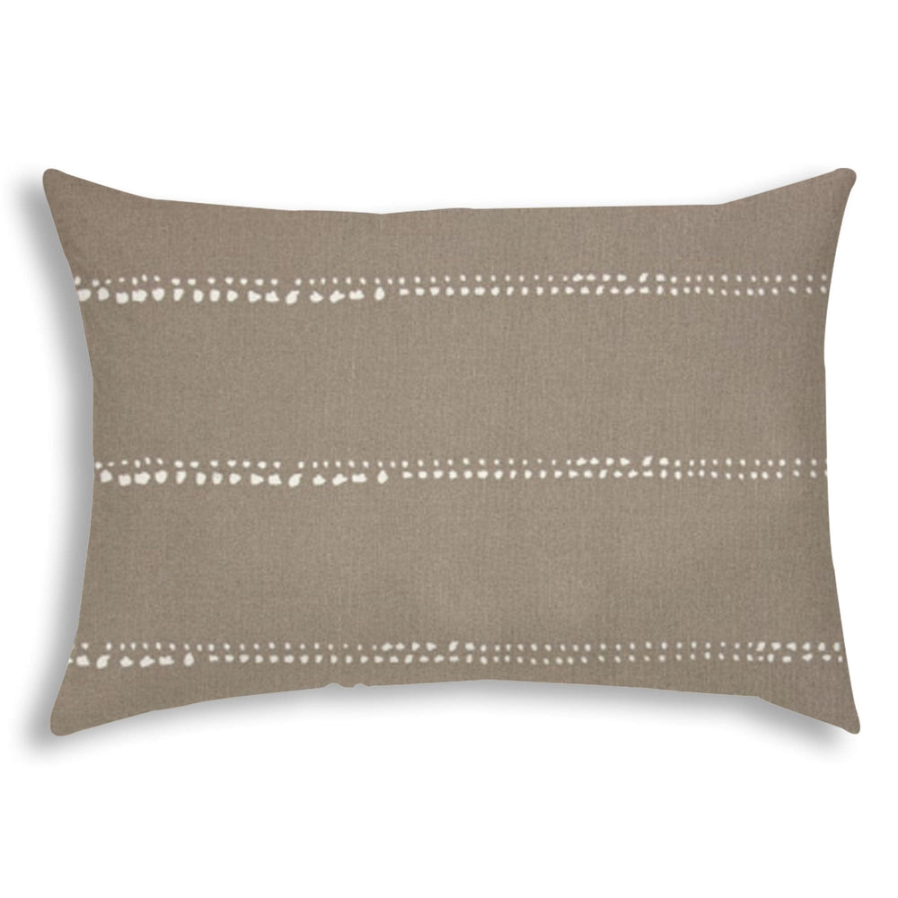 14" X 20" Taupe And White Blown Seam Polka Dots Lumbar Indoor Outdoor Pillow - Homeroots - Flyclothing LLC