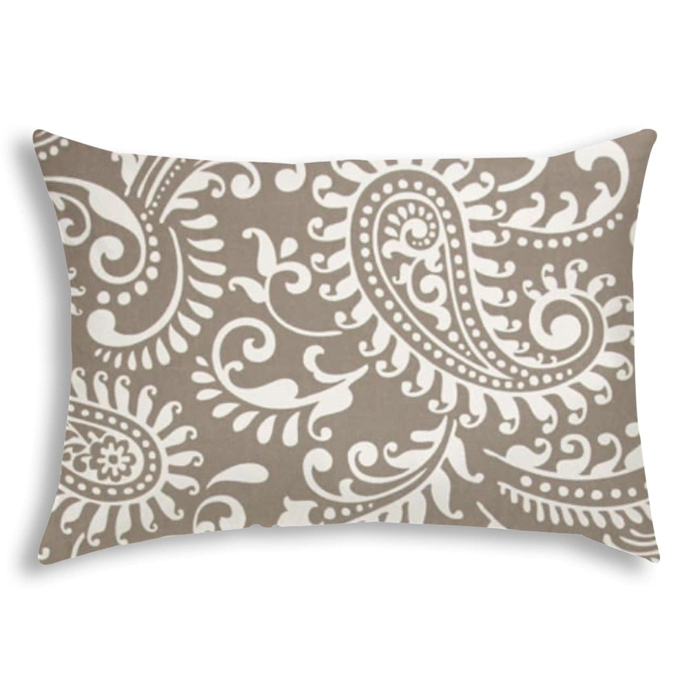 14" X 20" Taupe And White Blown Seam Paisley Lumbar Indoor Outdoor Pillow - Homeroots - Flyclothing LLC