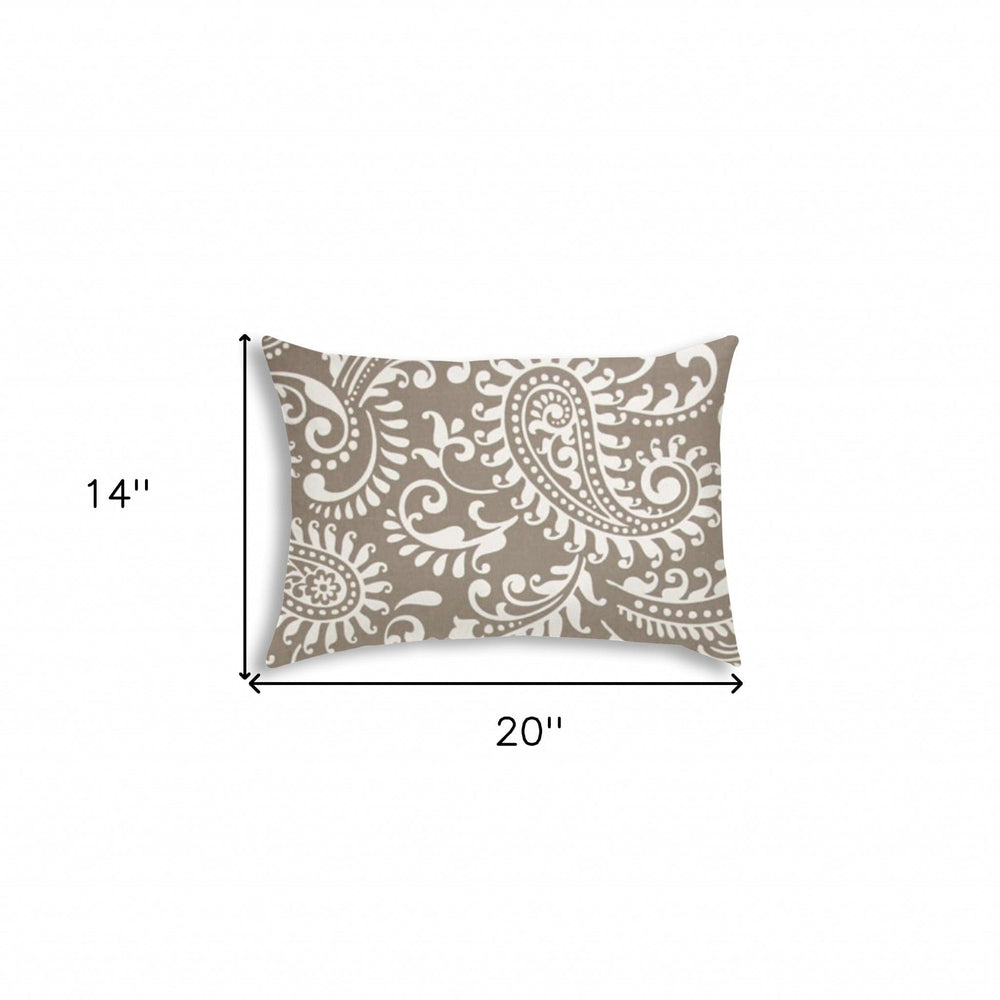 14" X 20" Taupe And White Blown Seam Paisley Lumbar Indoor Outdoor Pillow - Homeroots - Flyclothing LLC