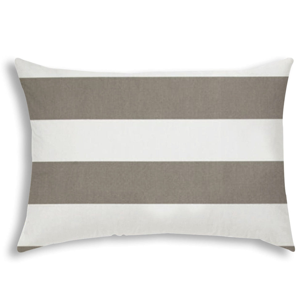 14" X 20" Taupe And Ivory Blown Seam Striped Lumbar Indoor Outdoor Pillow - Homeroots - Flyclothing LLC