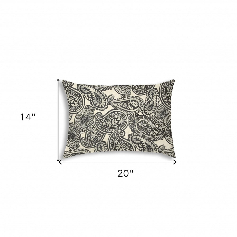 14" X 20" Gray And Cream Blown Seam Paisley Lumbar Indoor Outdoor Pillow - Homeroots - Flyclothing LLC