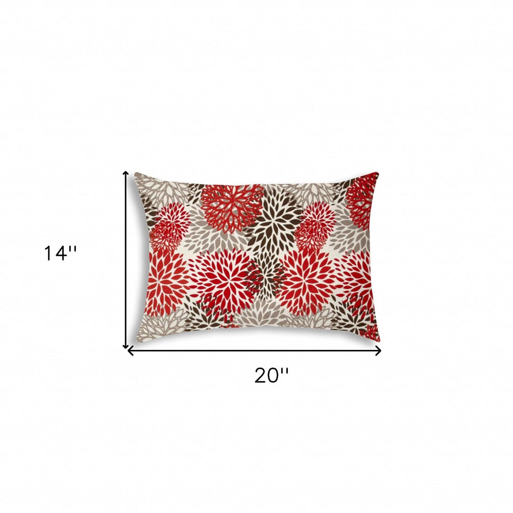 14" X 20" Red And White Blown Seam Floral Lumbar Indoor Outdoor Pillow - Homeroots - Flyclothing LLC