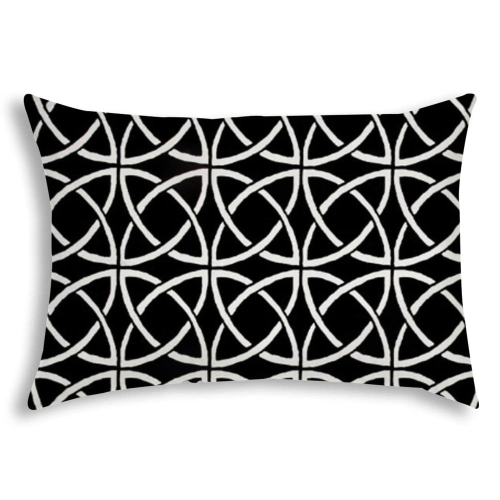 14" X 20" Black And White Blown Seam Interlocking Lumbar Indoor Outdoor Pillow - Homeroots